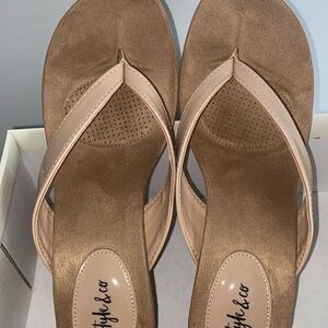 Nude Thong Wedge Sandals